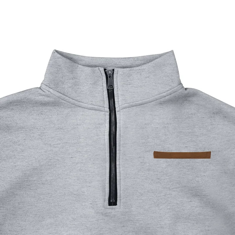 Men's Heavy Fleece Sweater - Half-Zip Stand Collar Pullover
