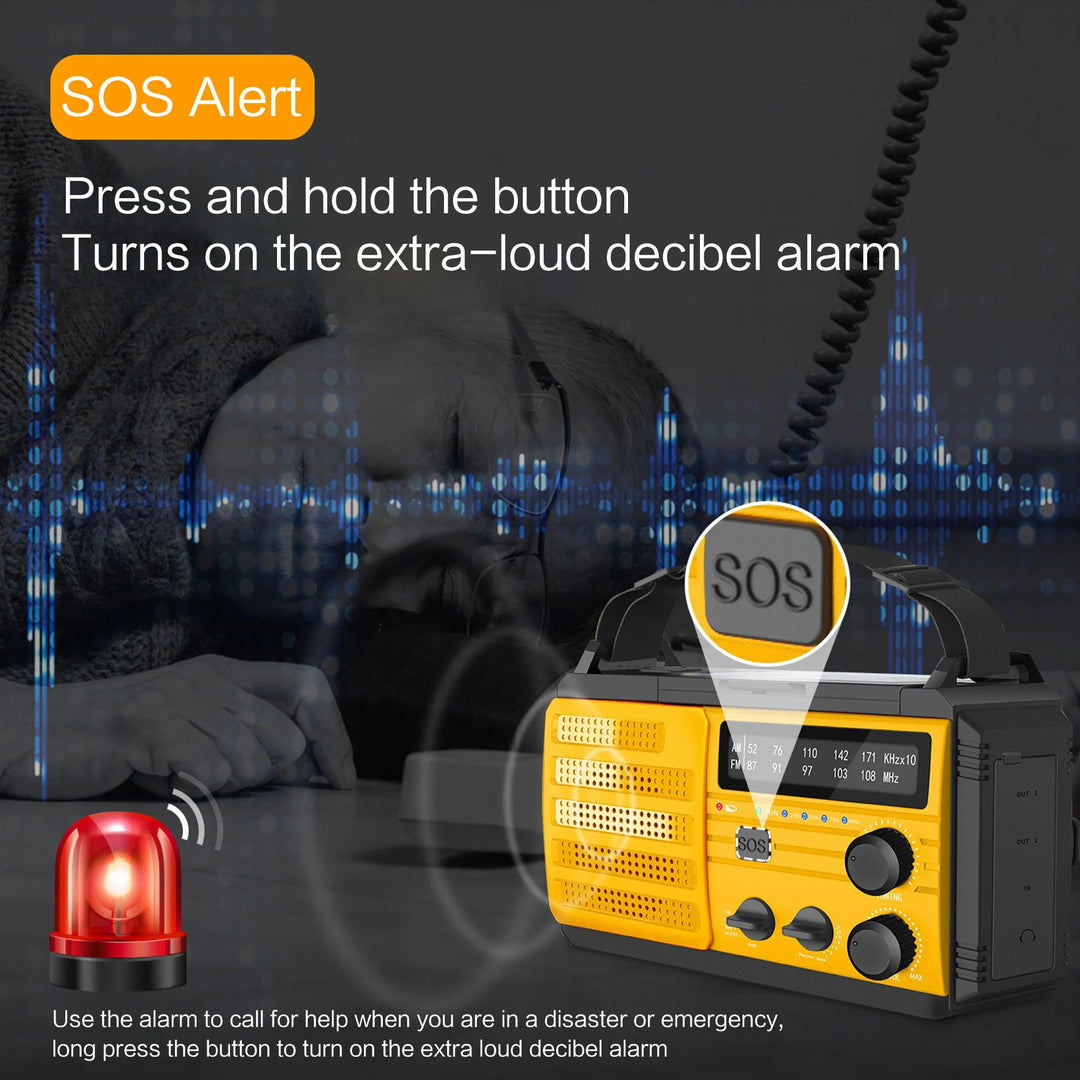 SmartGearPros Emergency Weather Radio - FM AM WB Hand Crank Solar USB Charging 2000mAh Power Bank LED Flashlight