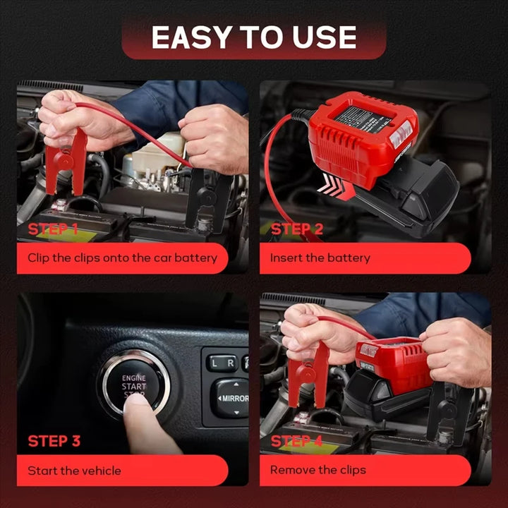 Step-by-step guide on using a car jump starter with clear instructions.