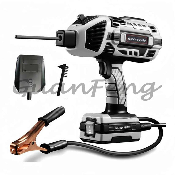 Handheld inverter welder with accessories on a white background