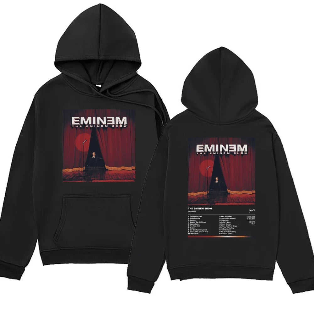 Black hoodie with Eminem graphic on front and back
