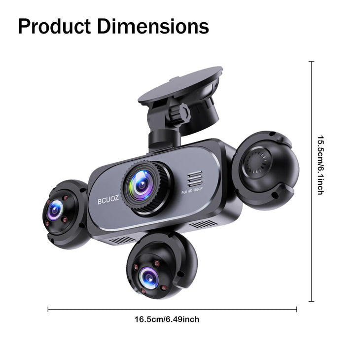 BCUOZ Multi-Camera Dash Cam – 1080P Front/720P Auxiliary