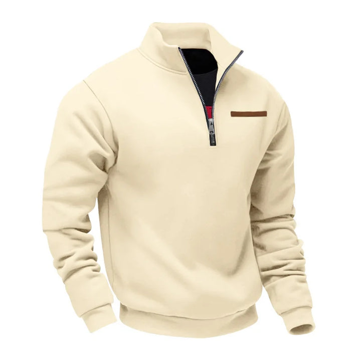 Men's Heavy Fleece Sweater - Half-Zip Stand Collar Pullover