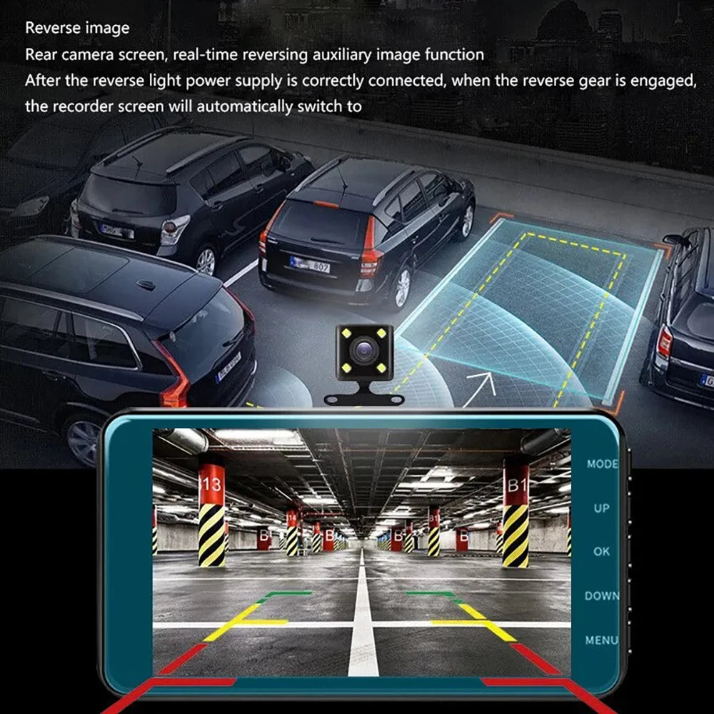 1080P Front & Rear Dash Cam – 4-inch Touchscreen