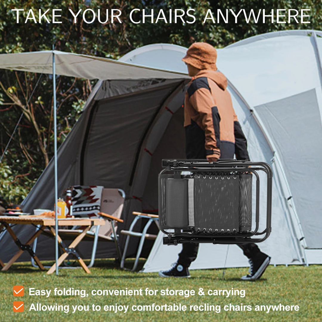 JHK Zero Gravity Recliner Set – 2-Pack Portable Outdoor Lounge Chairs