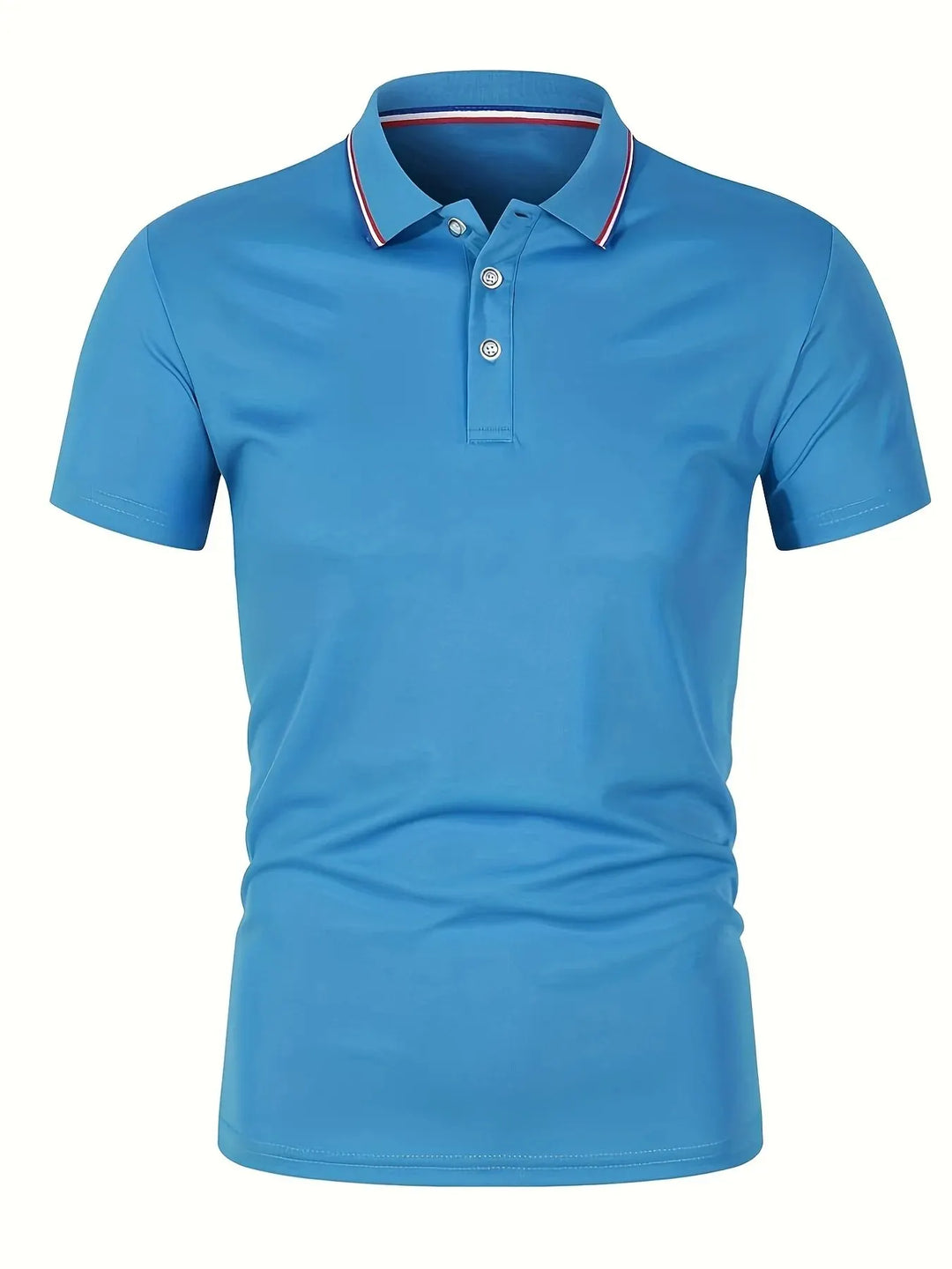 SmartGearPros breathable polyester polo shirt in blue with button collar and short sleeves.