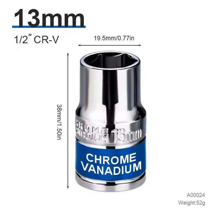 NIUXIANG 1/2" Drive Deep Impact Socket – Metric Chromium-Vanadium Steel
