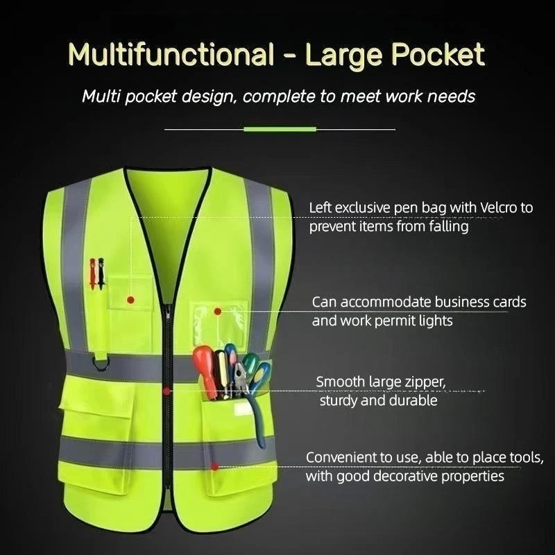 SmartGearPros SmartGearPros Multi-Pocket High-Visibility Safety Vest – Breathable Reflective Workwear for Construction, Traffic Control & Outdoor Safety