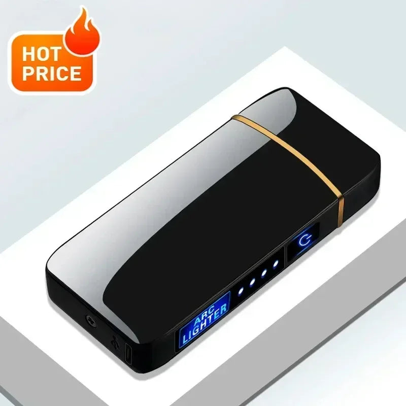 SmartGearPros Electric Windproof Metal Lighter Double Arc Flameless Plasma Rechargeable USB Lighter LED Power Display Touch Sensor Lighters