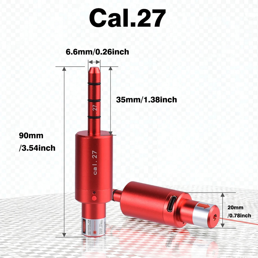 Red tattoo machine gun with measurements on a white background