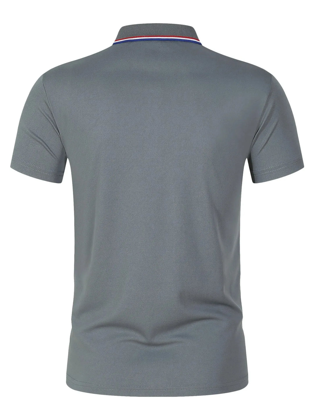 Back view of SmartGearPros Men's Polo Shirt in breathable polyester polo shirt design with button collar and short sleeves.