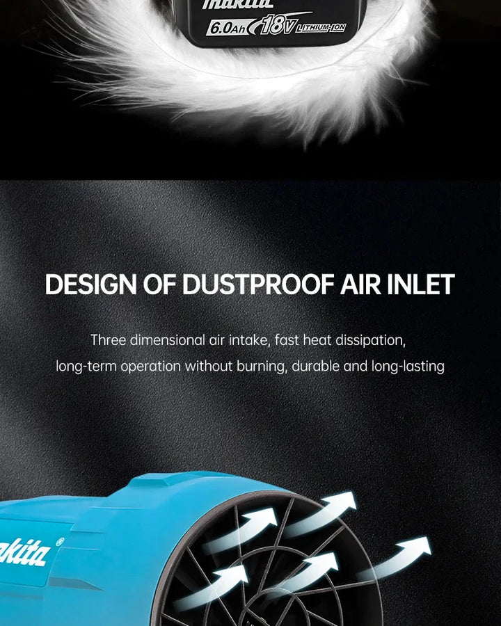 Makeitza hair dryer with dustproof air inlet design on a black background