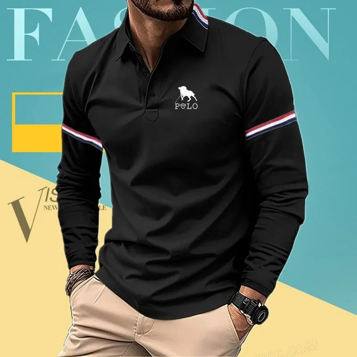Man wearing a back polo shirt