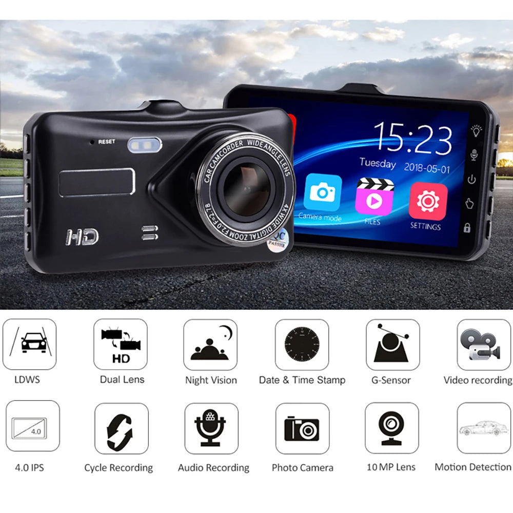 1080P Front & Rear Dash Cam – 4-inch Touchscreen
