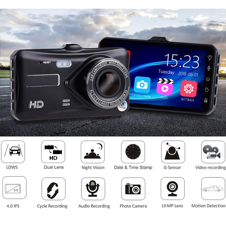 1080P Front & Rear Dash Cam – 4-inch Touchscreen