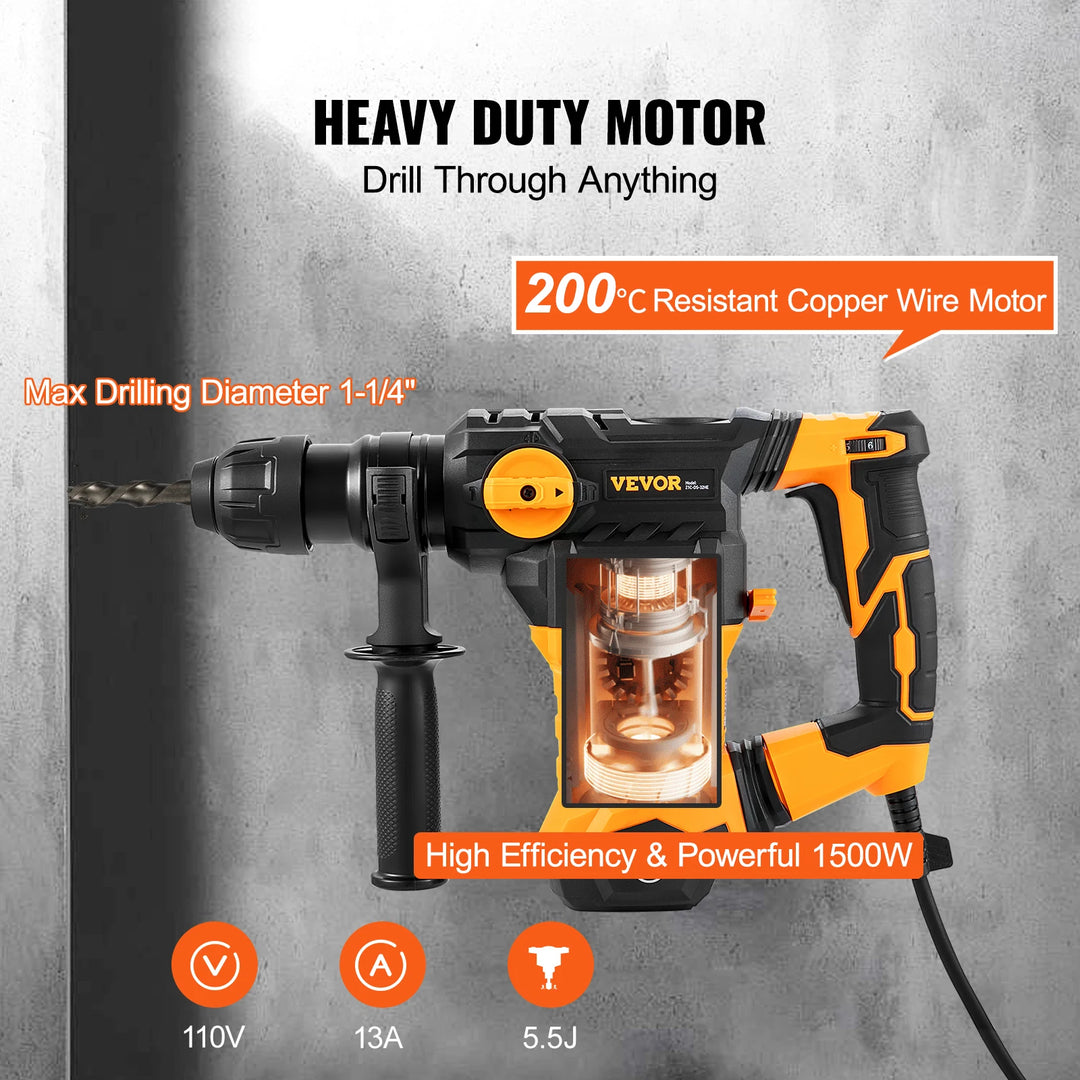 SmartGearPros 1500W Rotary Hammer Drill – Heavy-Duty SDS Electric Drill for Concrete, Brick & Masonry