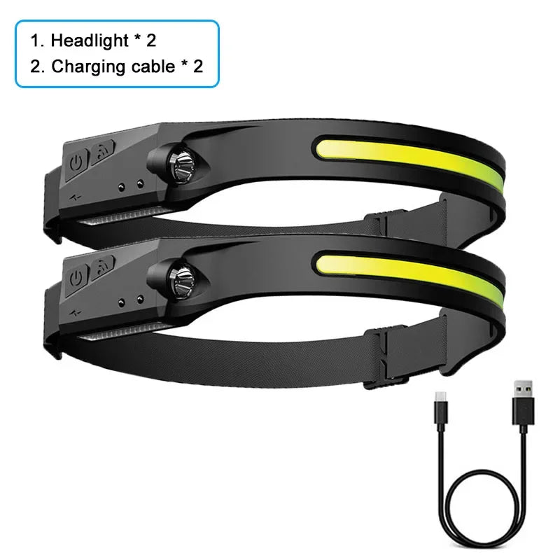 SmartGearPros USB Rechargeable LED Headlamp – Waterproof Sensor Flashlight for Camping & Fishing