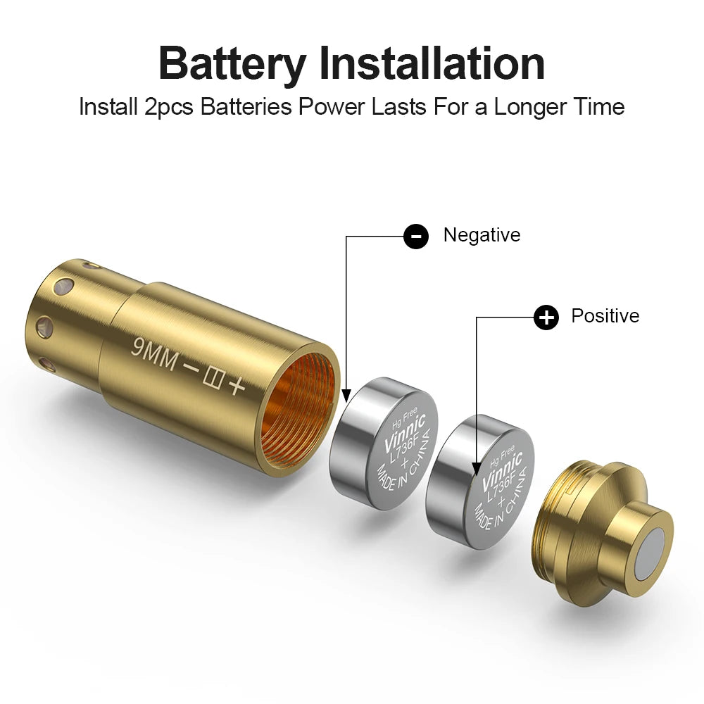 Gold cylindrical battery with two silver Viviene batteries and battery installation diagram on a white background.