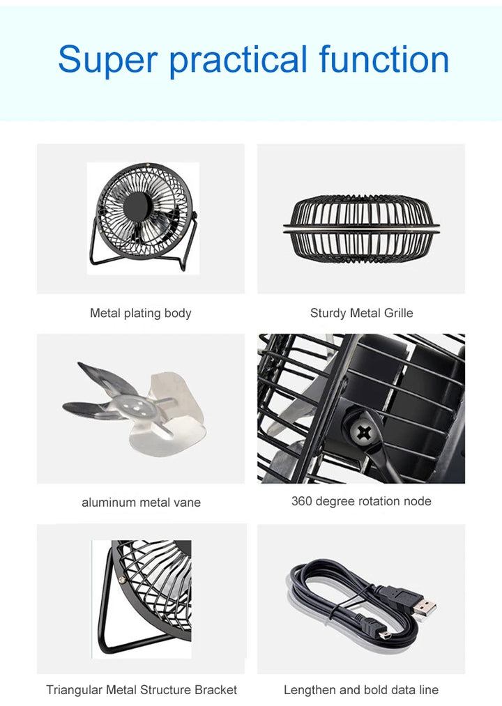 SmartGearPros Mini USB Desk Fan – 4in/6in Portable Metal Cooling Fan for Office, Home & Dorm Use