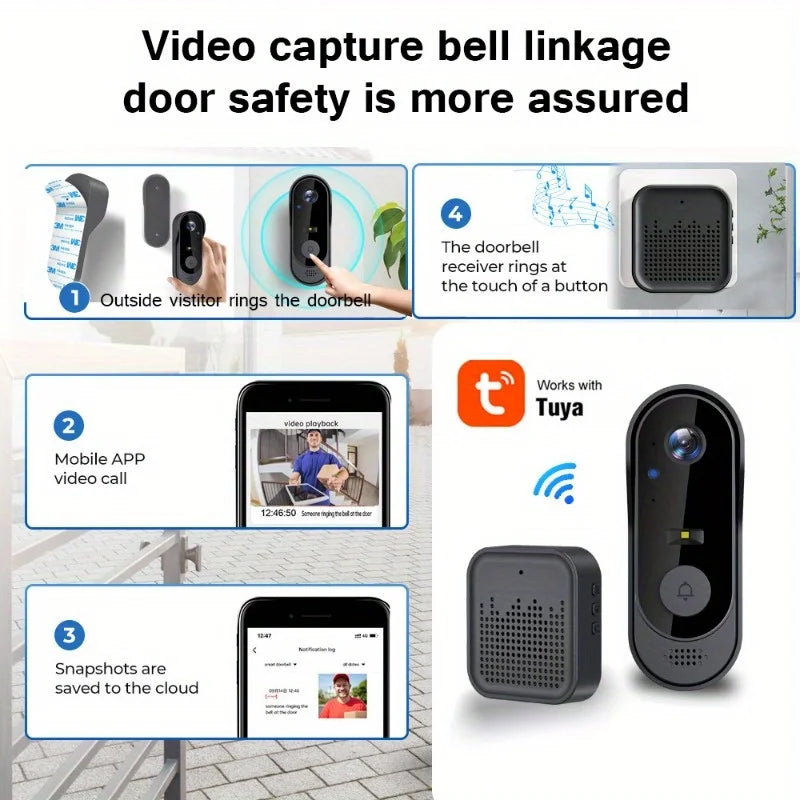 SmartGearPros Tuya WiFi Smart Video Doorbell – 2-Way Audio, Motion Detection, Night Vision & App Alerts