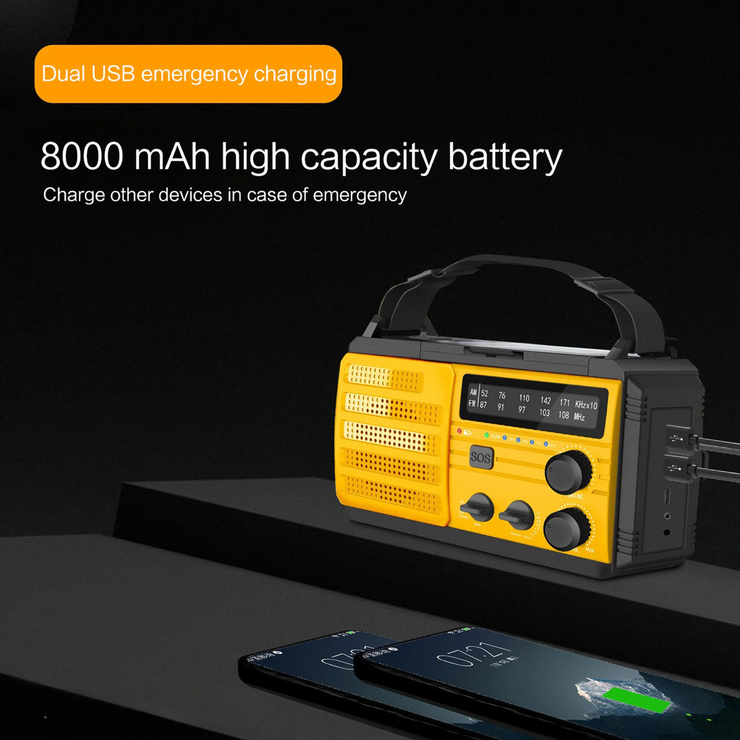 SmartGearPros Emergency Weather Radio - FM AM WB Hand Crank Solar USB Charging 2000mAh Power Bank LED Flashlight