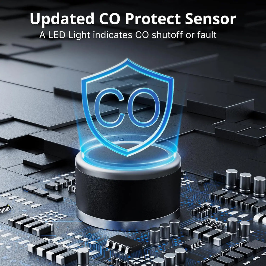 CO Protect Sensor with LED light on a circuit board background