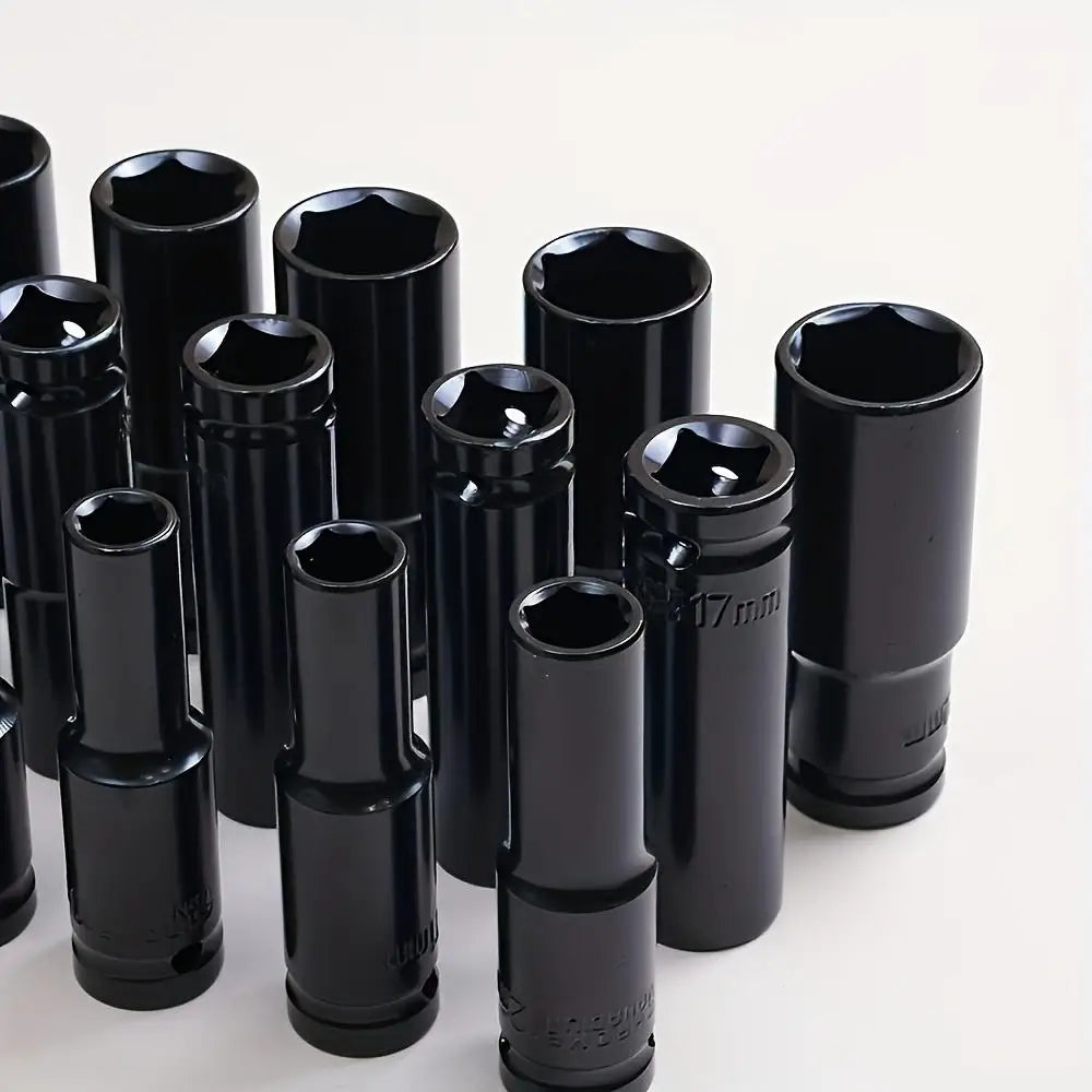 Heavy Duty 1 2 Inch Drive Hex Sleeve Set 20 Piece 8 32Mm Black Finish product image showing features or usage