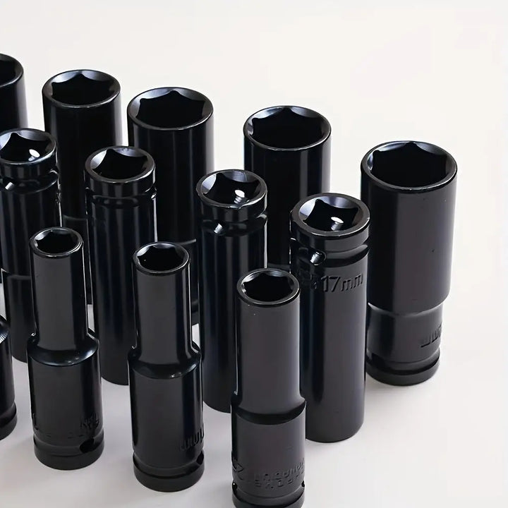 Heavy Duty 1 2 Inch Drive Hex Sleeve Set 20 Piece 8 32Mm Black Finish product image showing features or usage