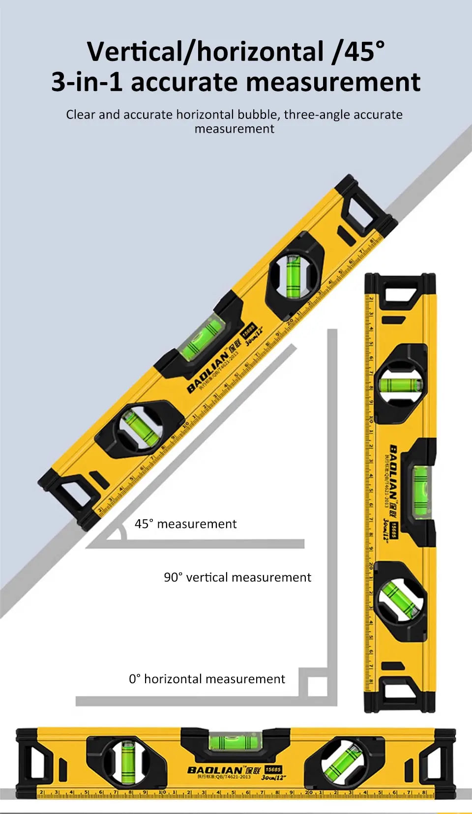 SmartGearPros 3-in-1 Magnetic Spirit Level – 0°/45°/90° Angle Tool with Precision Bubble Vials