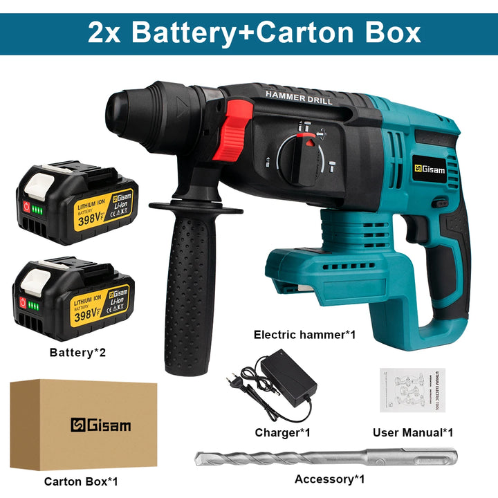 26Mm Brushless Electric Hammer Drill Multifunctional Rotary Hammer Cordless Impact Hammer Power Tools For Makita 18V Battery product image showing features or usage