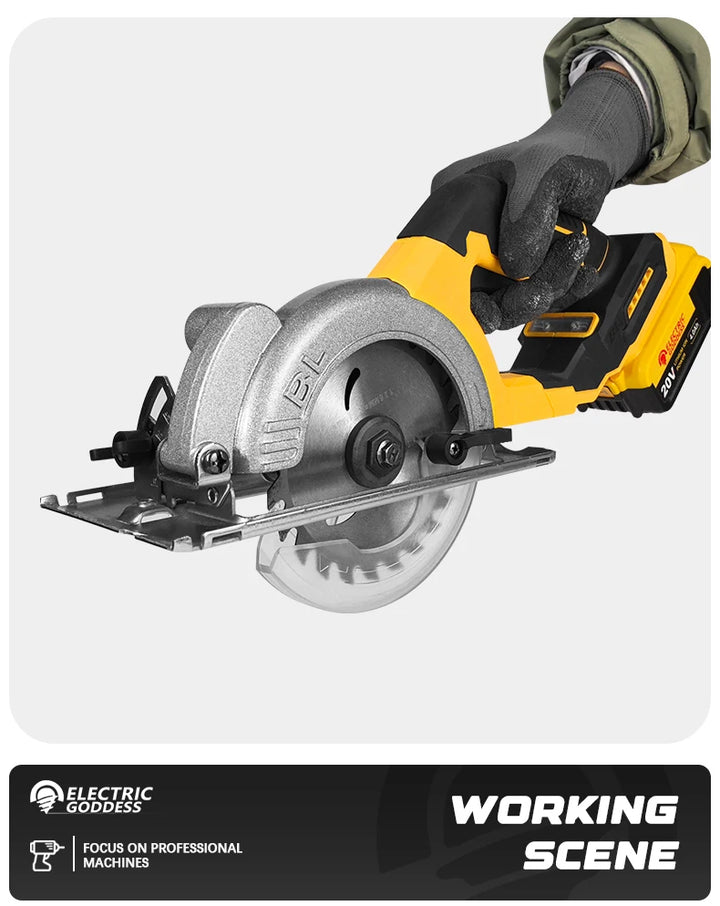 5 Inch Brushless Circular Saw Cordless Rechargeable Chainsaw Battery Set Woodworking One Hand Chainsaw For Dewalt 20V Battery product image showing features or usage