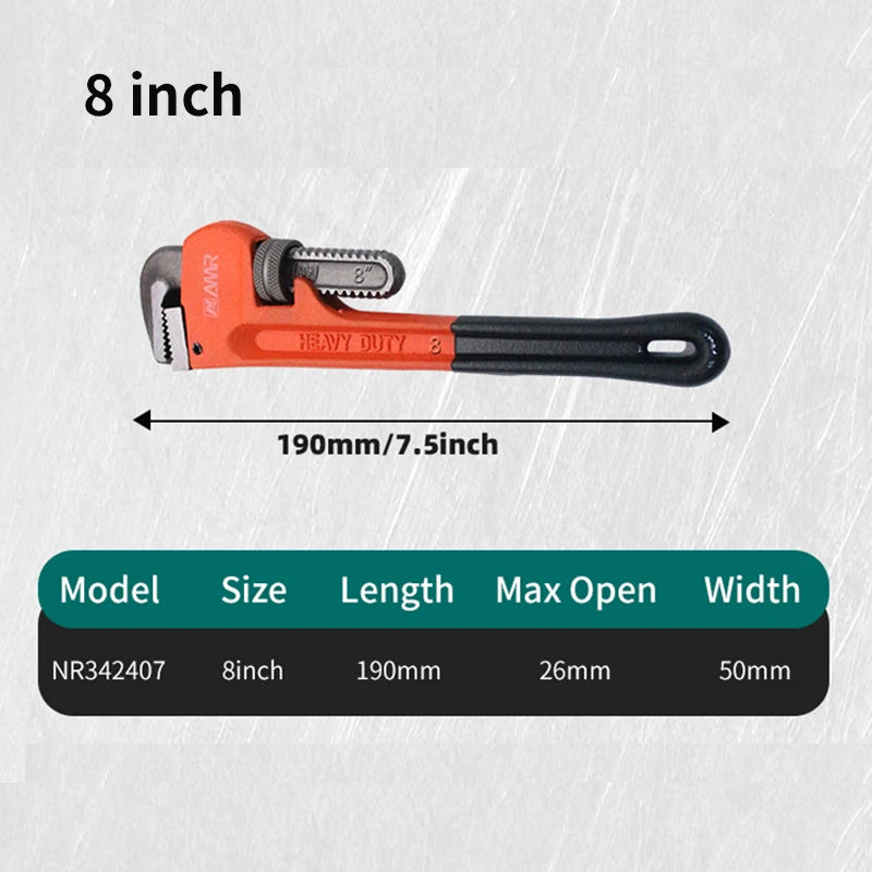 SmartGearPros Heavy Duty Pipe Wrench - 8/10/12/14/18 Inch Carbon Steel Plumbing Spanner Universal Adjustable Clamp