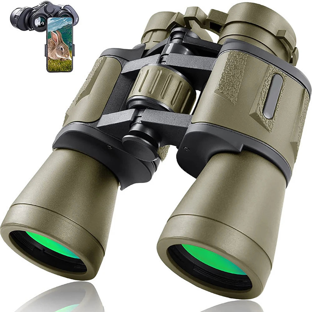 Binoculars with smartphone attachment on a white background