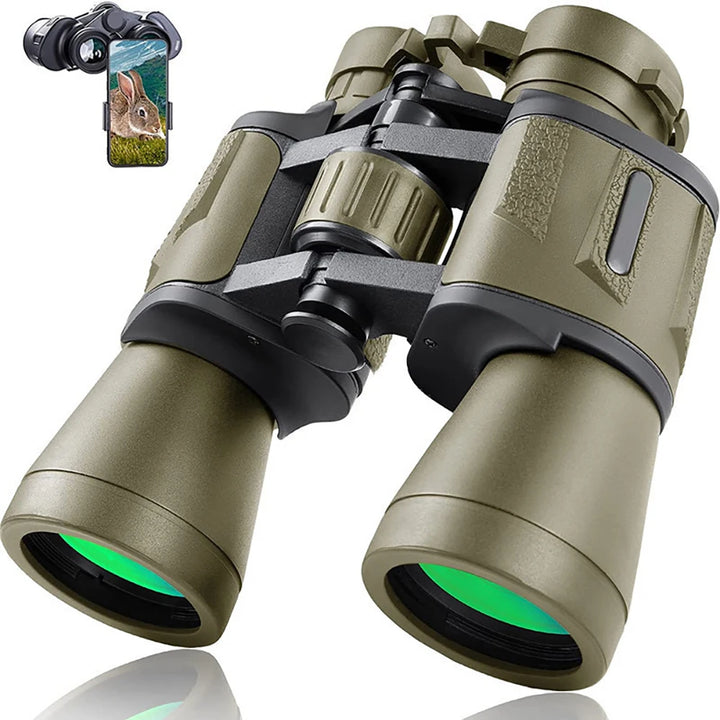 Binoculars with smartphone attachment on a white background