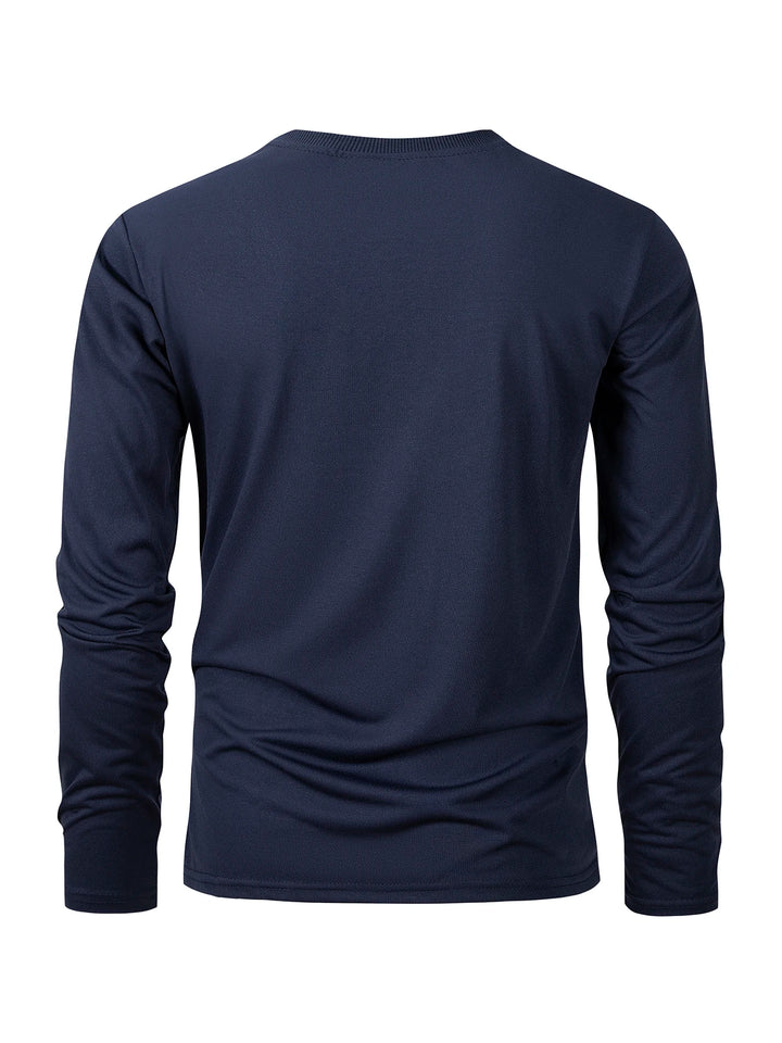 Navy blue long-sleeve shirt on a white background
