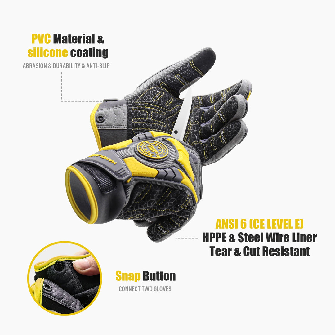 Handlandy Heavy Duty Work Gloves For Men Cut 6 Safety Impact Protection Working Gloves Touch Screen Mechanics Gloves product image showing features or usage