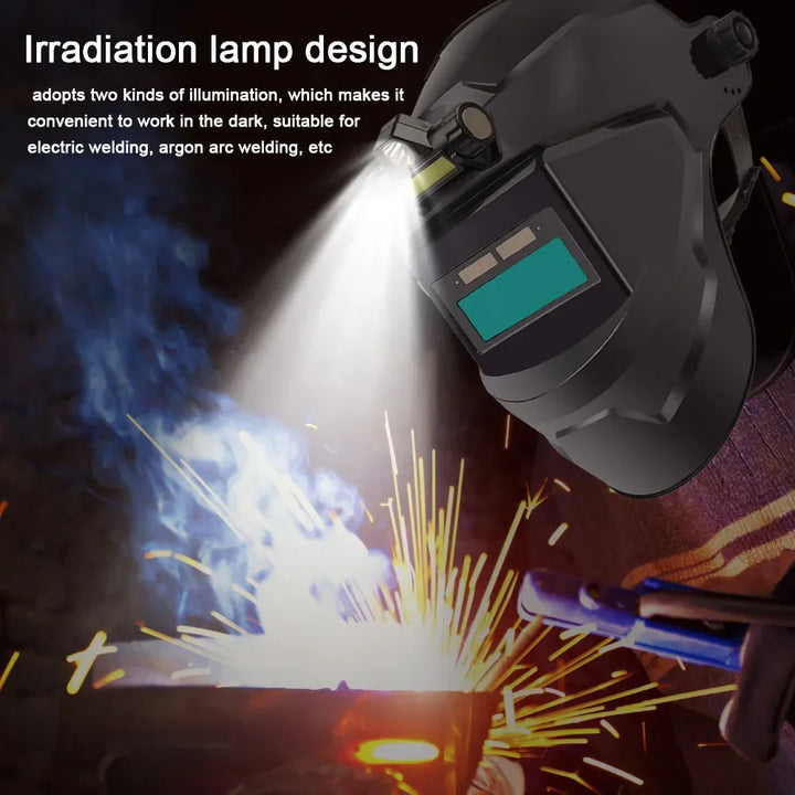 Pc Welding Masks Automatic Variable Light Adjustment Large View Auto Darkening Welding Facemask For Arc Welding Grinding Cutting product image showing features or usage