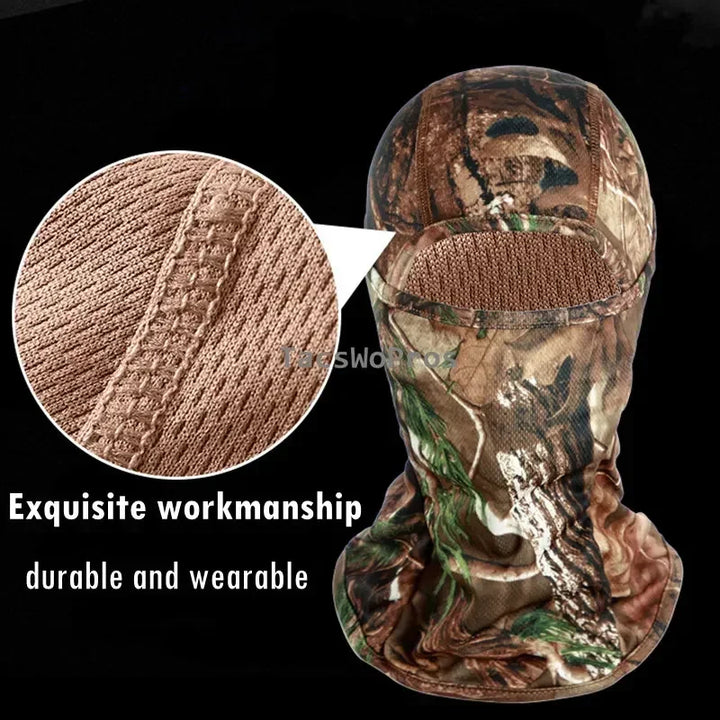 Camouflage hunting hat with close-up of material texture on a black background