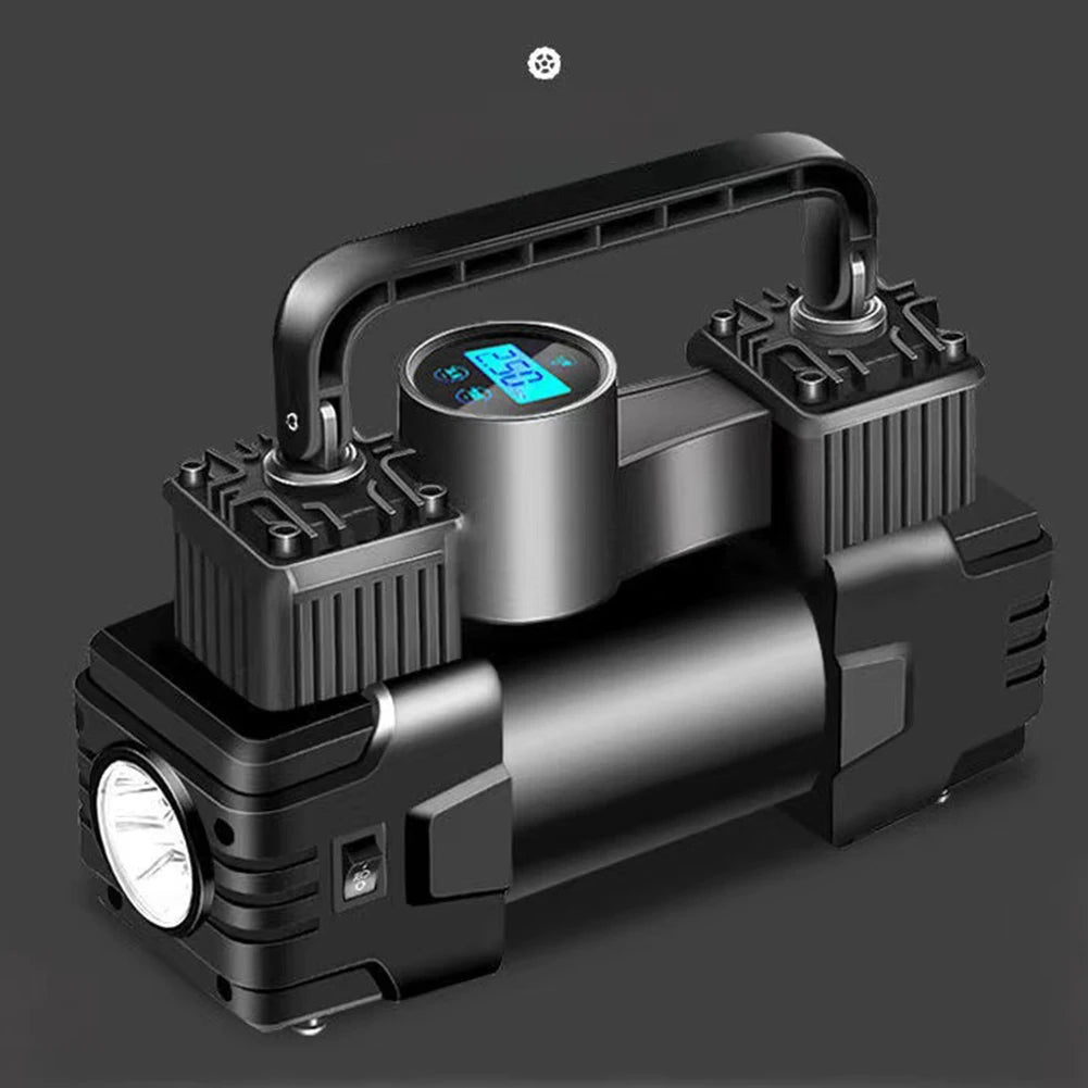 12V 150Psi Mini Air Compressor Dual Cylinder Heavy Duty Tire Inflator With Led Light Car Electric Air Pump Auto Inflatable Pump product image showing features or usage