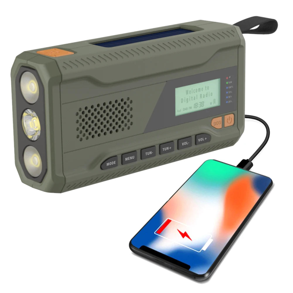 SmartGearPros Emergency Weather Radio with Bluetooth Speaker - Hand Crank Solar Rechargeable FM AM SW DAB Flashlight