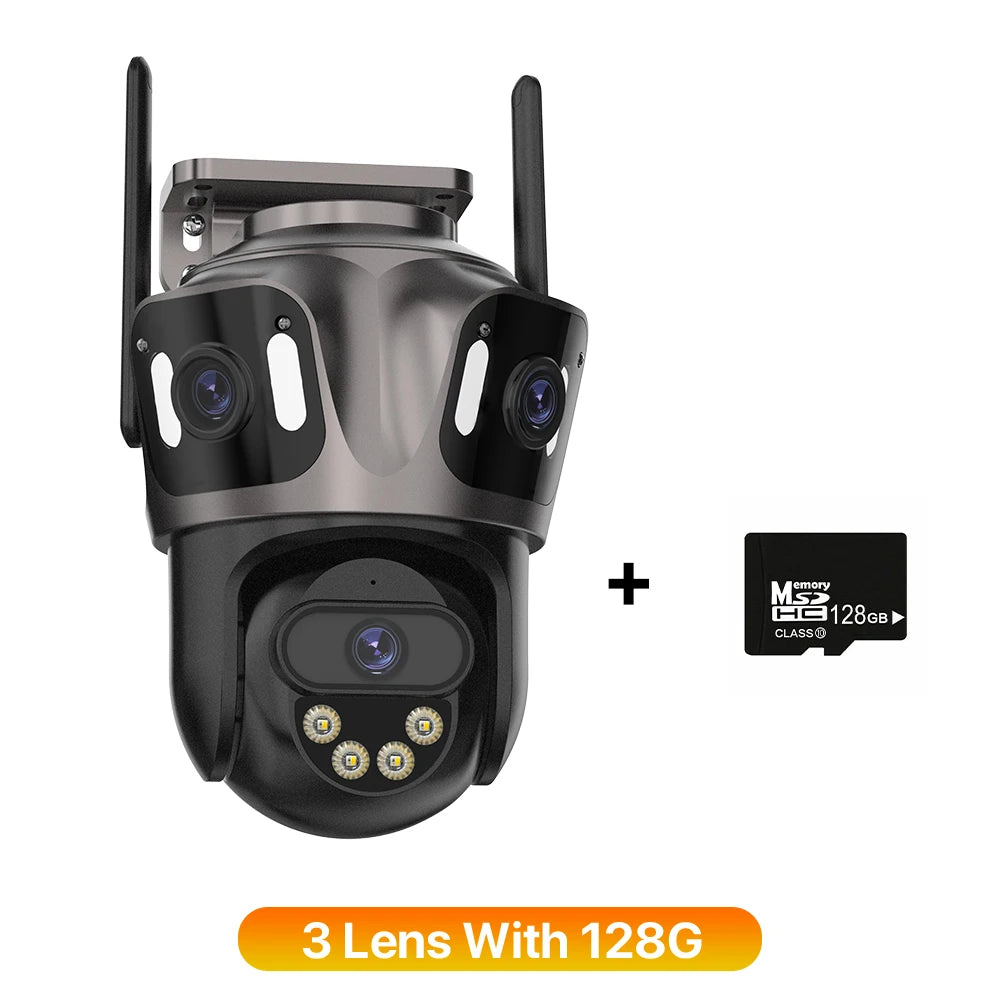SmartGearPros TriSecure 4K WiFi Camera - AI Motion Tracking 3-Screen Security