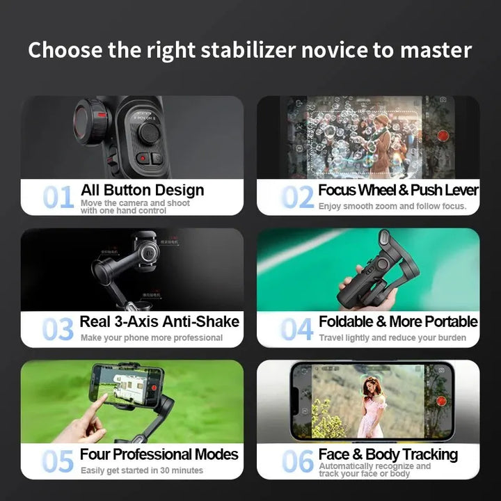 SmartGearPros AOCHUAN 3-Axis Gimbal – Handheld Smartphone Stabilizer with Smart Tracking & Anti-Shake Video Control