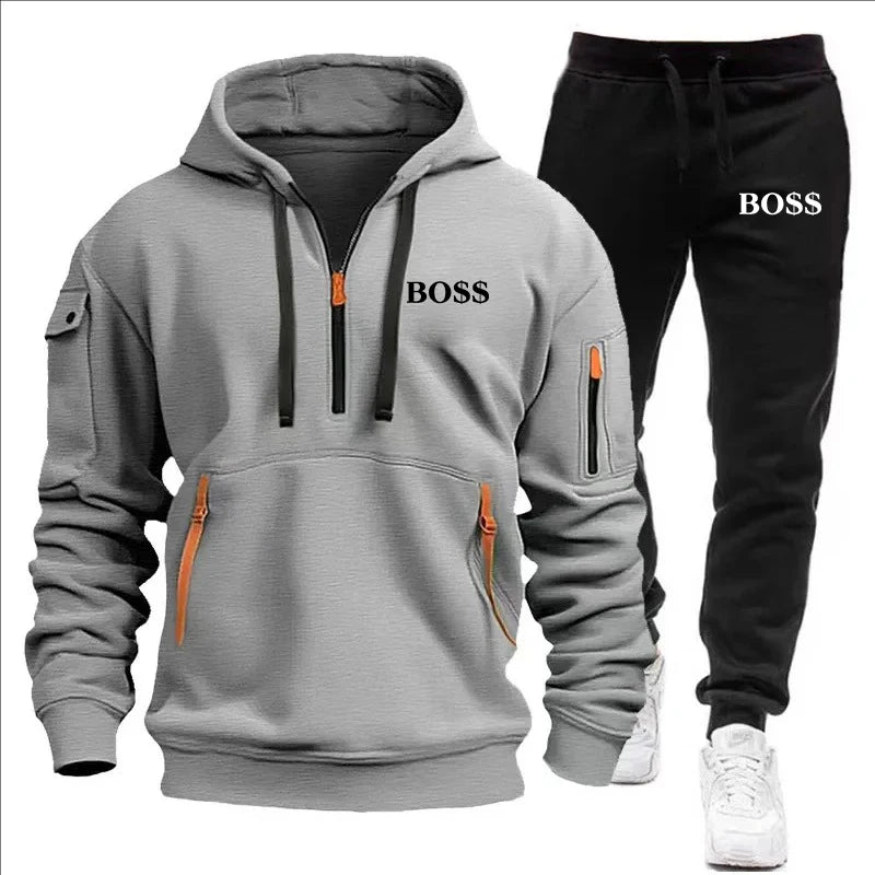 SmartGearPros Winter Tracksuit Set – Thick Zipper Hoodie + Joggers for Men’s Cold Weather Comfort