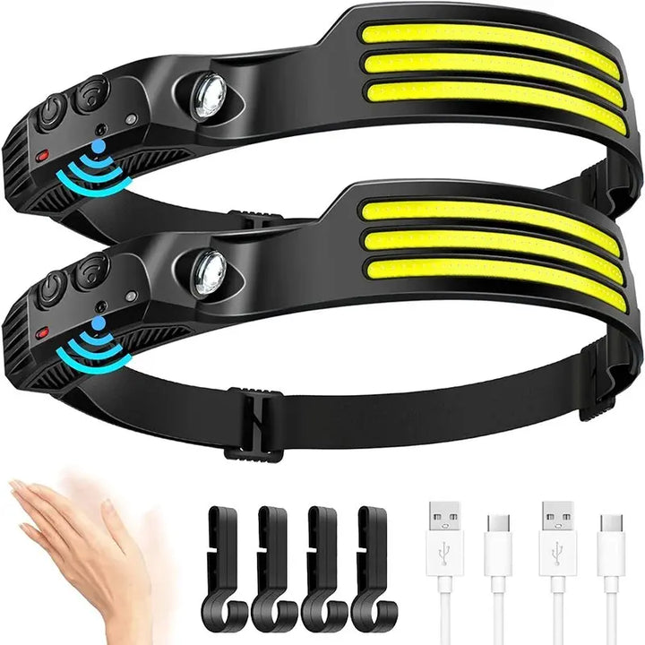 SmartGearPros COB LED Headlamp – USB Rechargeable, Motion Sensor, Waterproof for Camping, Fishing & Work