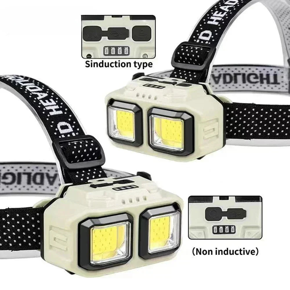 Powerful Led Induction Headlamp 4 Lighting Modes Type C Charge Head Flashlight Outdoor Waterproof Camping Fishing Headlight product image showing features or usage