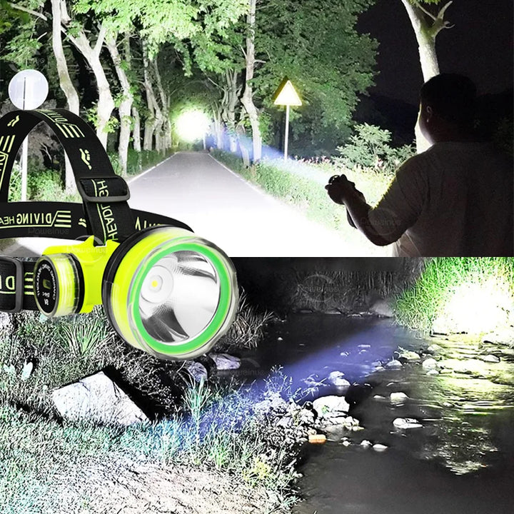 Professional Diving Led Headlamp Portable Rechargeable Usb Diving 500M Underwater Headlight Diver Spearfishing Head Flashlight product image showing features or usage