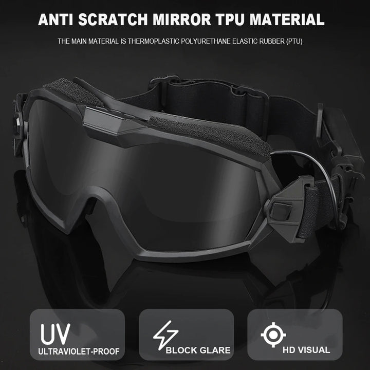 Black anti-scratch mirror TPU material goggles on a dark background