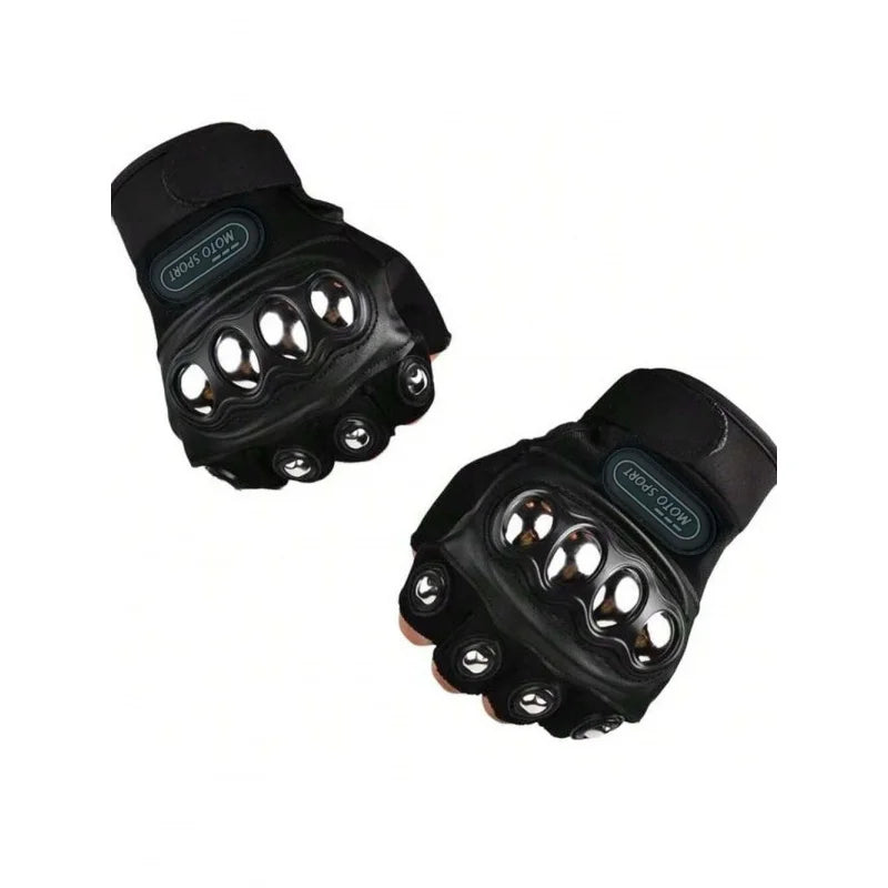Pair of black gloves with unique finger design on a white background
