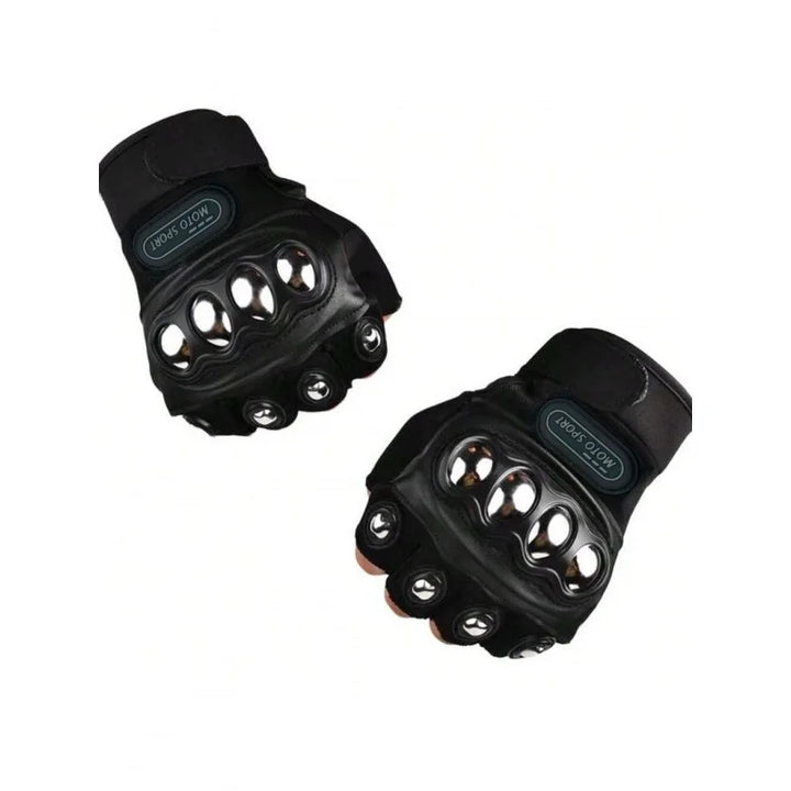 Pair of black gloves with unique finger design on a white background