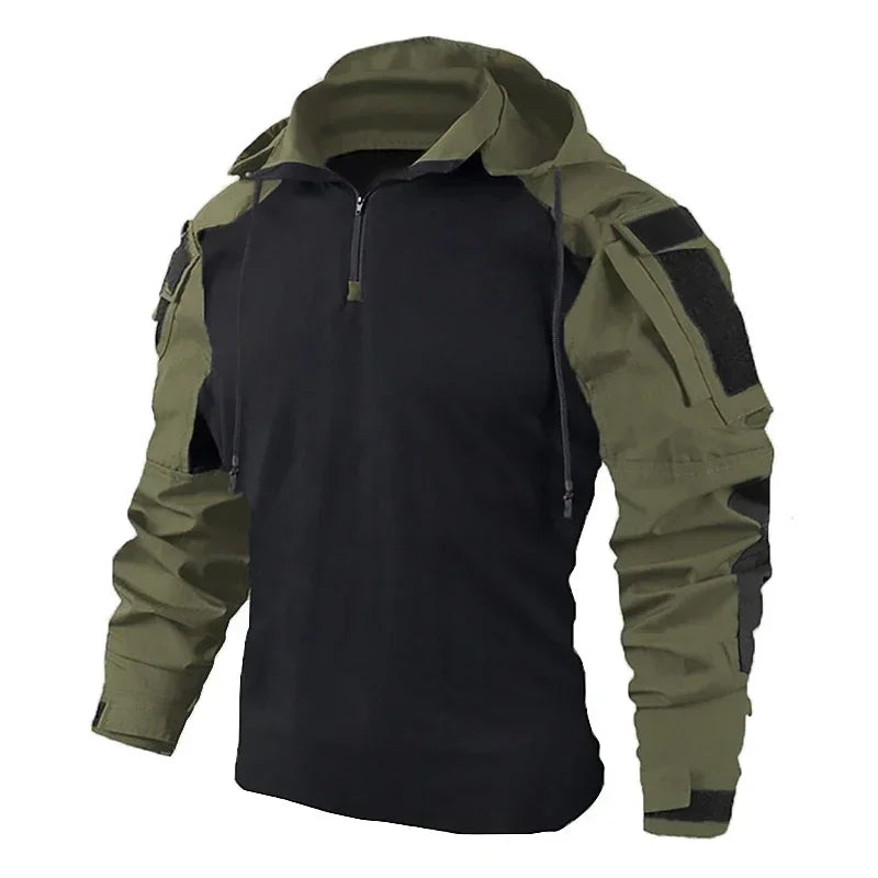 SmartGearPros Outdoor Camo Combat T-Shirt Hooded - Mens Tactical Shirt Airsoft Paintball Hunting
